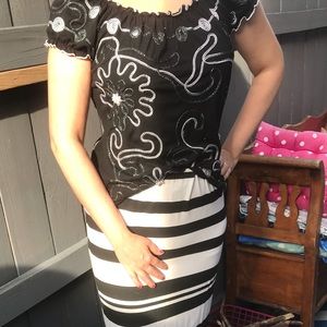 Black & white cold shoulder top with beading